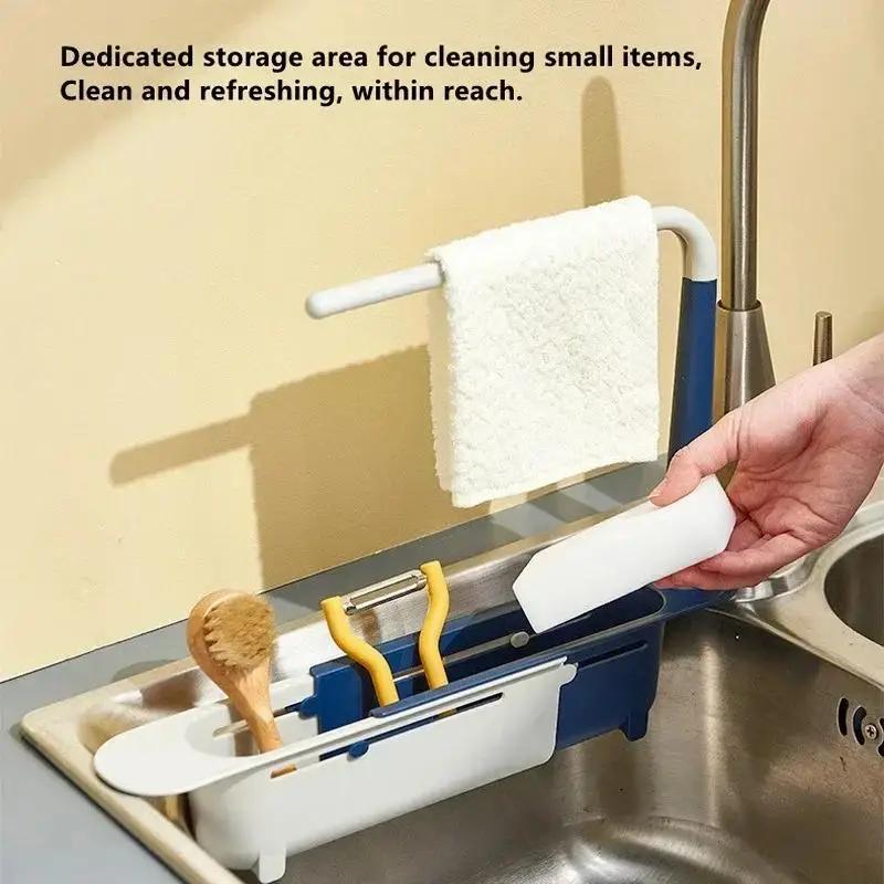 Telescopic Sink Shelf Kitchen Sinks Organizer Soap Sponge Holder Sink Drain Rack Storage Basket Kitchen Gadgets Accessories Tool