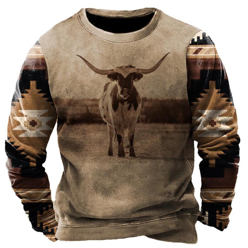 Vintage pánská mikina Kovbojské tričko s grafickým vzorem Etnický styl Potisk Svetr Oversized Muži Oblečení Neformální Top