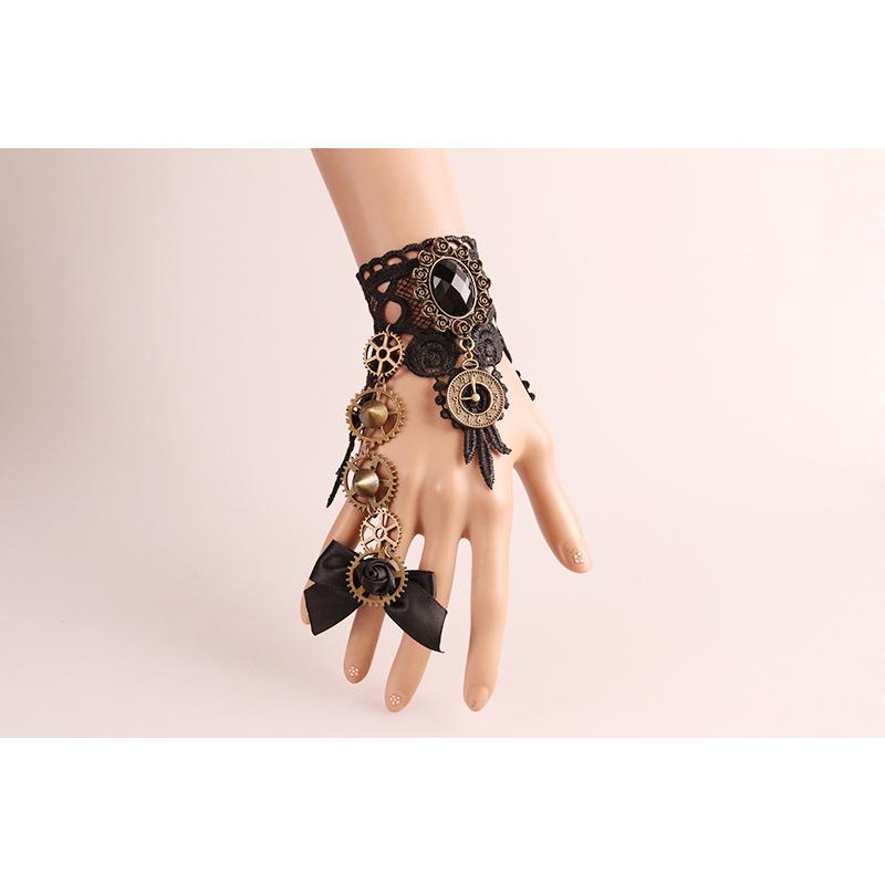 Collares Sexy Gothic Chokers Crystal Gear Chain Black Lace Neck Choker Necklace Vintage  Women Chocker Steampunk Jewelry