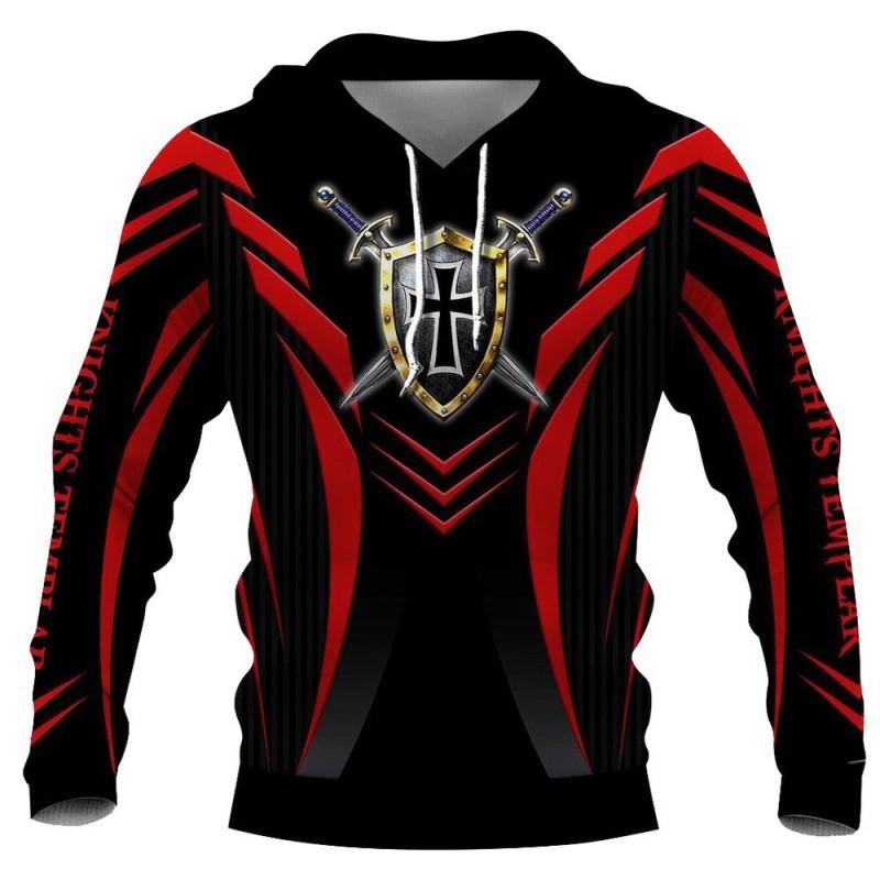 Mens Hooded Sweatshirt With 3D Digital Knight Print Loose Fit Hip Hop Style Fall