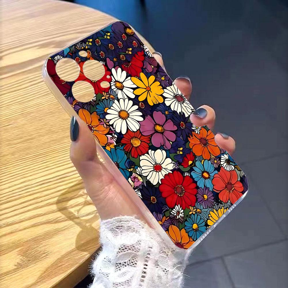 Vibrant Floral Mosaic on Dark Phone Case for IPhone 14 15 16 17 13 12 11 Pro Max  Plus 12 13 Mini TPU Protect Cover