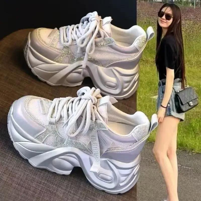 Fashion Casual shoes for women 2025 mesh breathable summer rhinestone casual shoes for sports