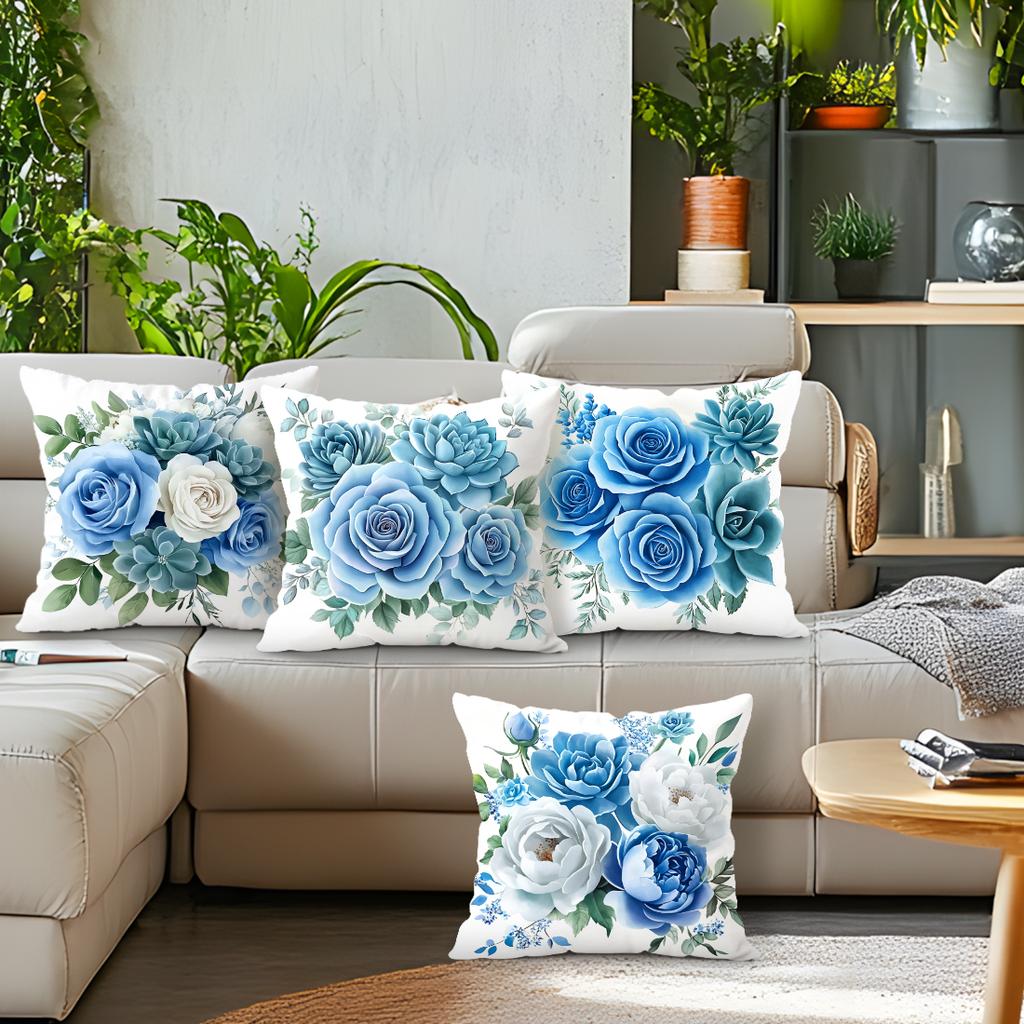 blue and white roses Cushions Pillowcase Polyester Cushion Cover Throw Pillow Pillowcover Home Car Sofa Decor