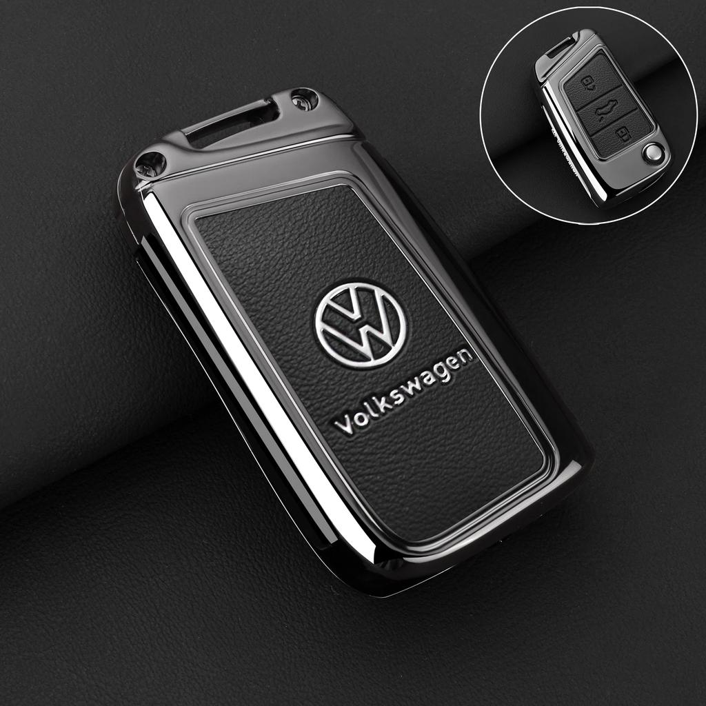 For VW Zinc Alloy Leather Car Key Case Protection Cover Shell Fob for VW Volkswagen Golf 7 MK7 Tiguan MK2 T-roc T-cross Access