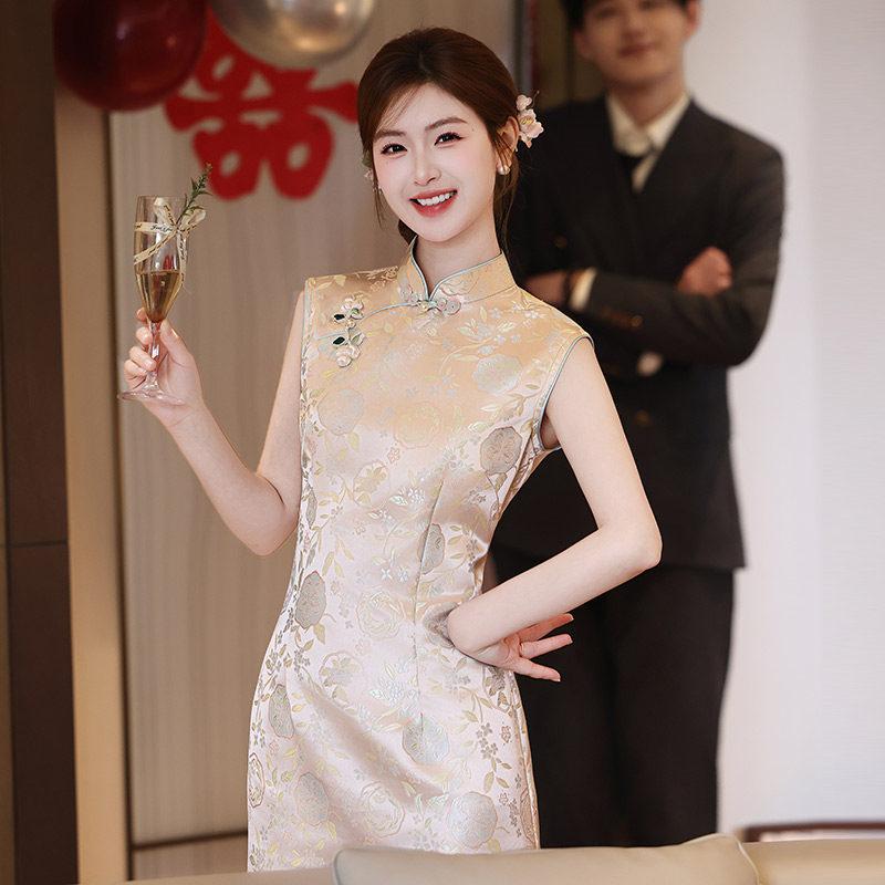 Sleeveless National Style New Chinese Long Cheongsam Improved Young 1011 New Women's High-end Engagement Toasting Dress