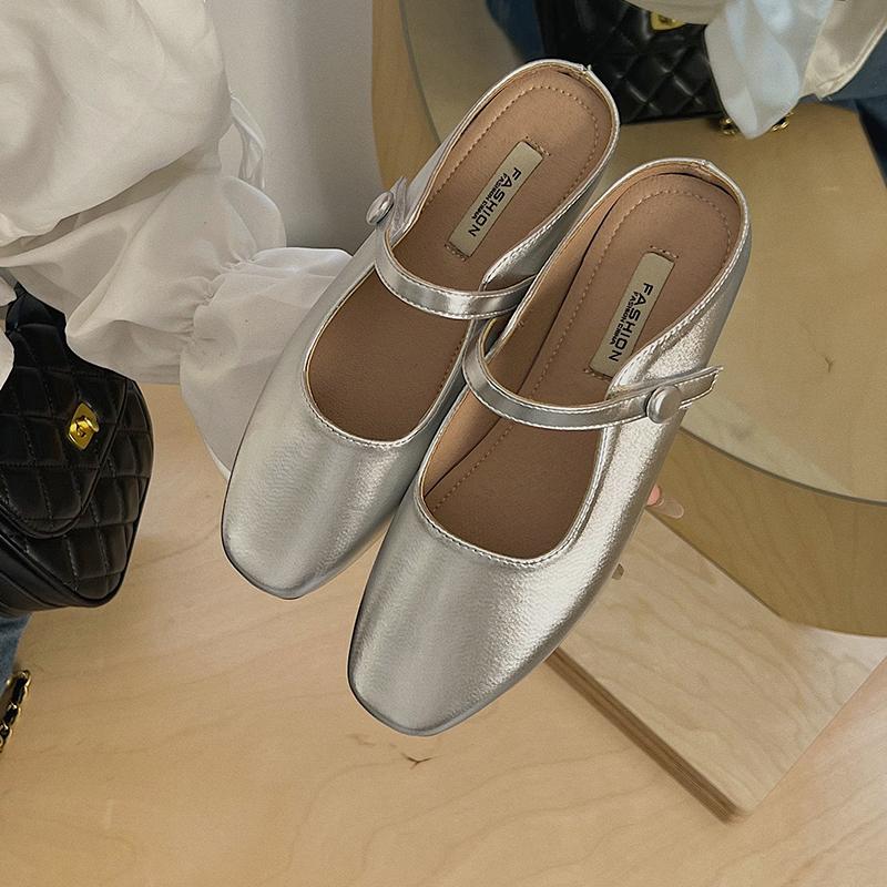 New Style Pure Color Baotou Slippers Women Fashion Simple and Comfortable Low Heel Women Shoes Casual Luxury Muller Shoes Women