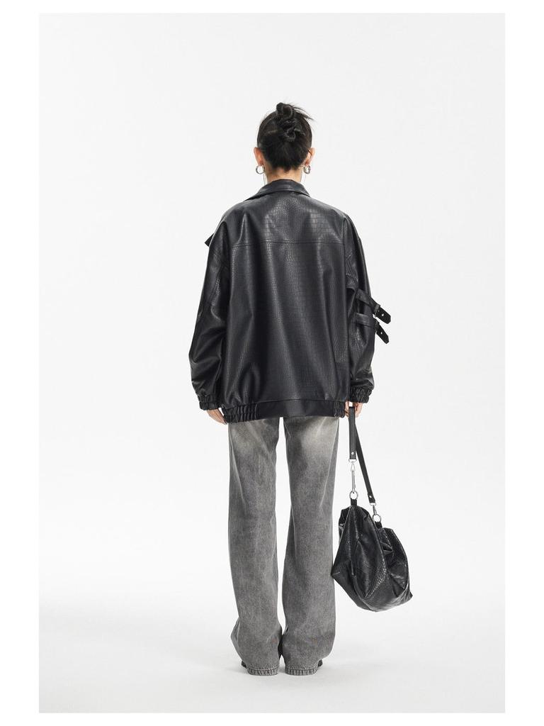 ANSWER ME Unisex Retro PU-Leder Motorradjacke - Trendy, Locker, Lässiger Mantel W251