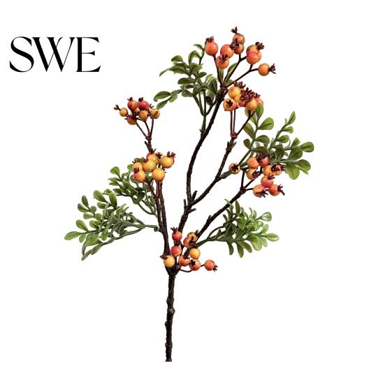 Realistic Berry Branch Decor Artificial Faux Blueberry Spray with Leaves Fake Fruit Centerpiece Stem Vase Filler for Home Office Wedding Party Kitchen