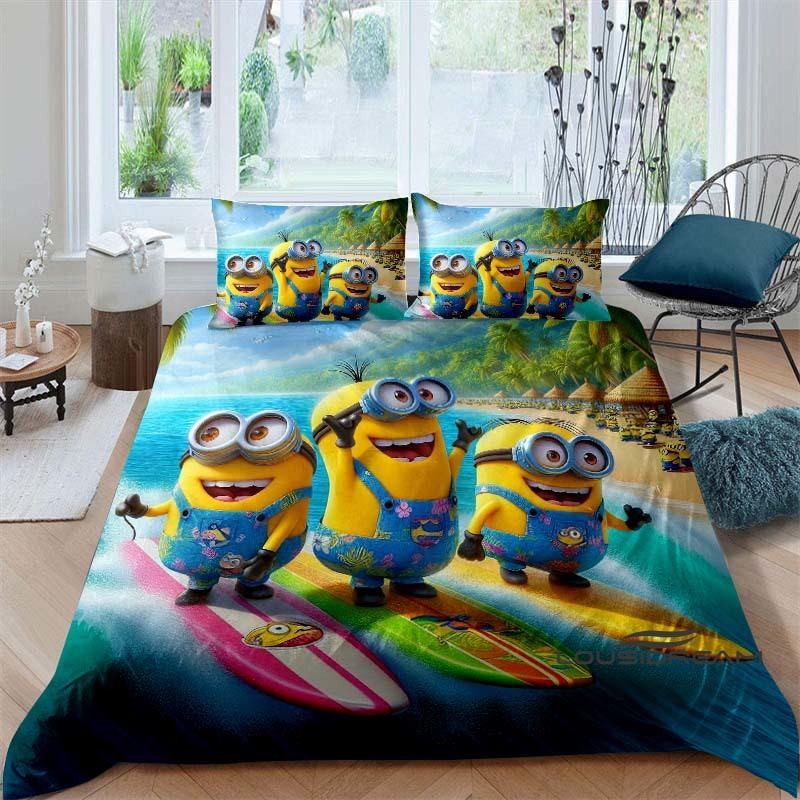 Popular Cartoon Character (Minions) Printed Bedding Set — Duvet Cover Set — Deluxe Gift for Teen Girls, Twin/Single, and Kids