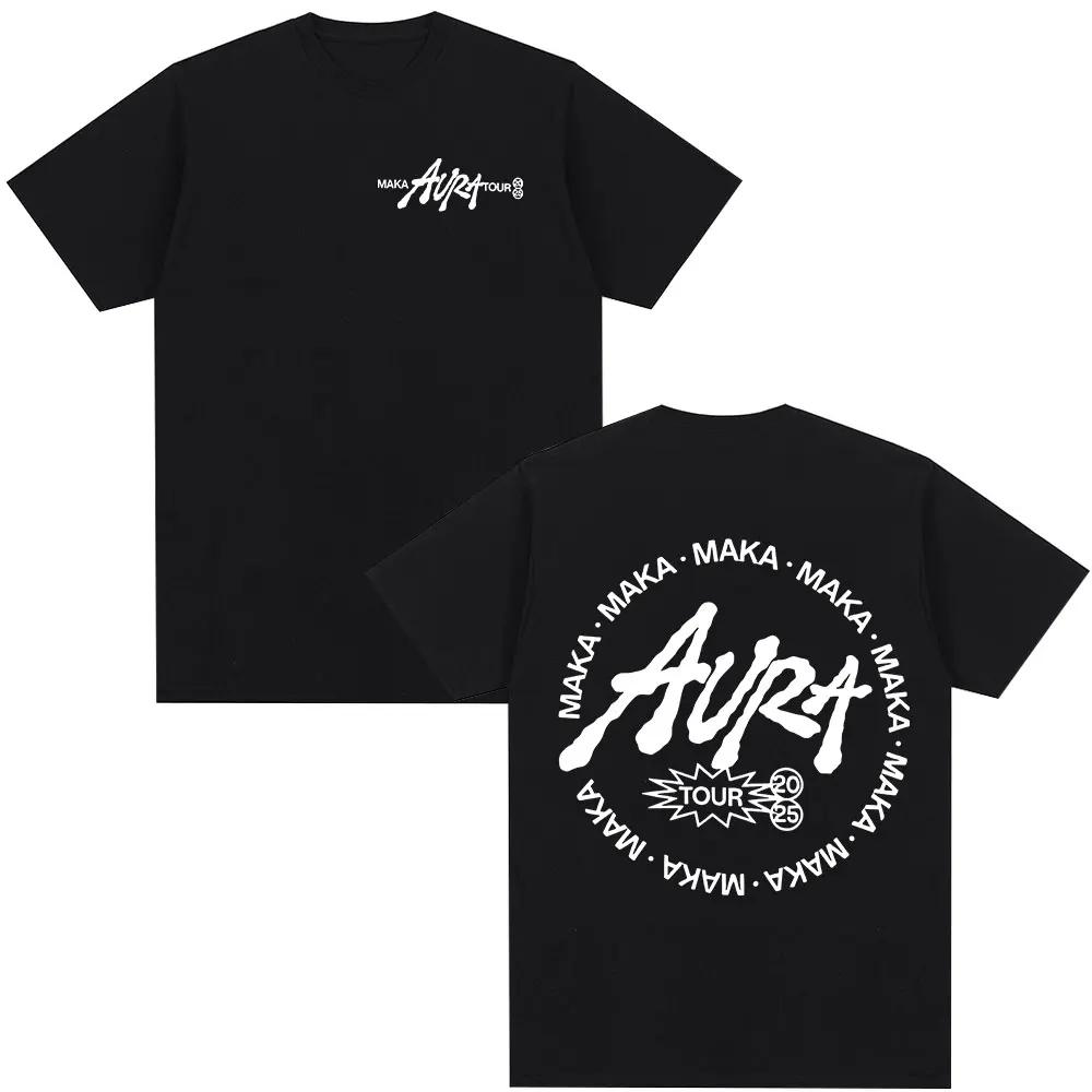 Maka Aura 2025 Tour Merch Rapper Shirts for Men and Women, Fashionable Vintage Street Shirt, Casual Short Sleeve Cotton Shirt
