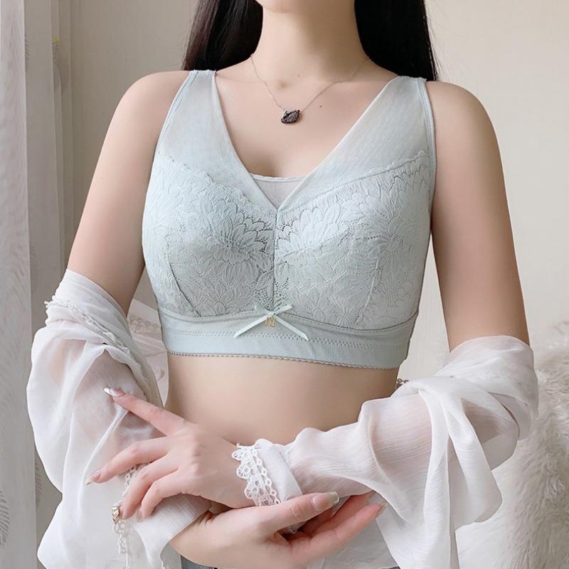 Big Breasts Show Small Underwear Women's Summer Thin Section Gathered Without Steel Ring Seamless Large Size Anti-glare and Anti-sagging Bra