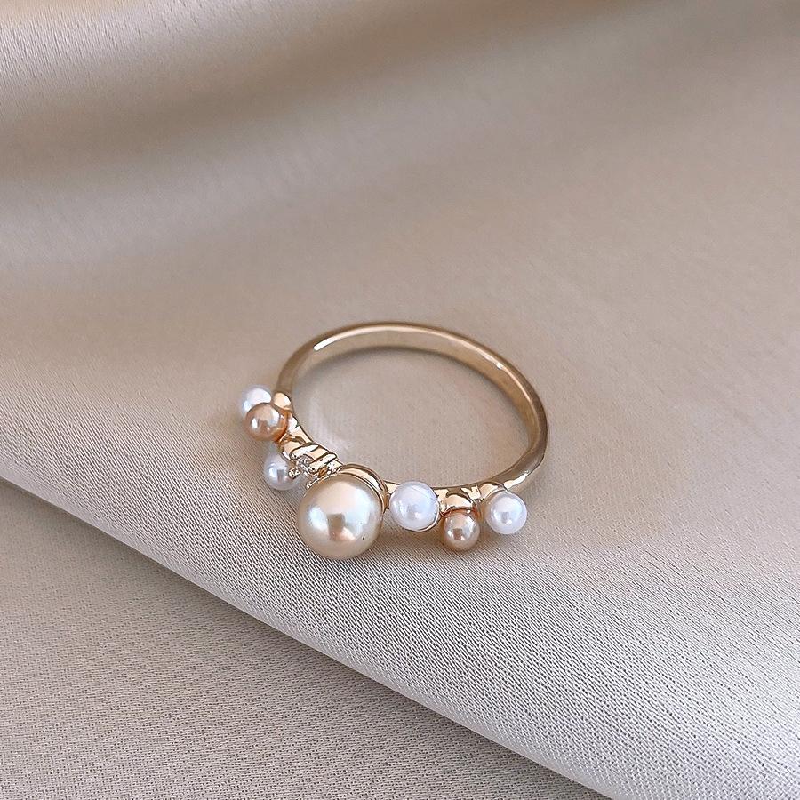 French simple zircon round pearl ring index finger ring exquisite temperament jewelry