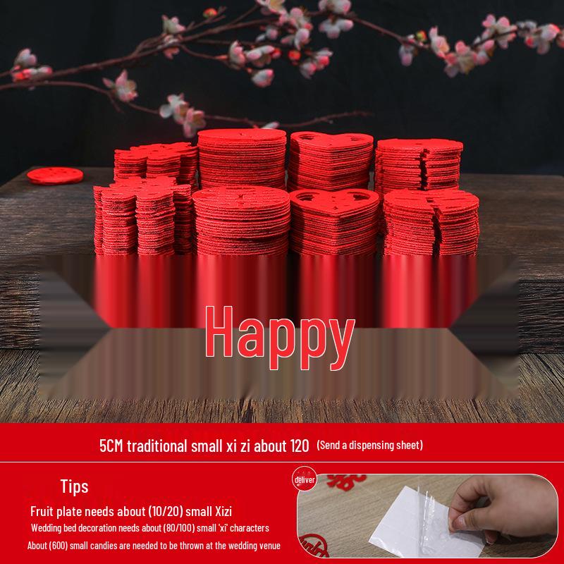 Decoração de Quarto de Casamento Dupla Felicidade: Adesivos e Arranjos Jogados à Mão para Preparação da Cerimônia