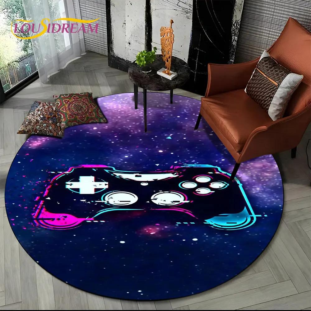 Cartoon Gamer Game Controller Round Area Rug,Circle Carpet Rug for Living Room Children's Bedroom Sofa Decor,Non slip Floor Mat