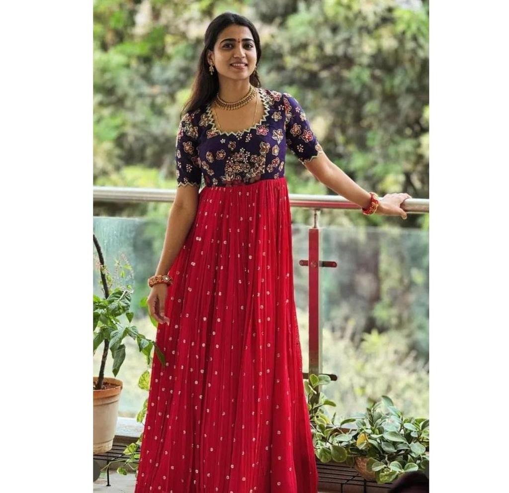 Anarkali Designer Georgette Kurta Embroidery Work Indian Bollywood Top Tunic Kurti Long Dress