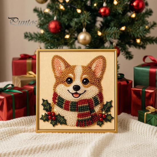 Winterwunderland Kreativaktivitäten Weihnachten Kunst-Kit mit künstlichen Perlen, Xmas Hut Katze Hund Malerei DIY Themenprojekte 3D Welpen Perlen Bastel-Kit für Erwachsene,