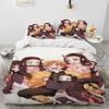 Conjunto de Roupa de Cama Dupla Infantil com Capa de Edredom e Fronhas do Anime Demon Slayer - Venda Quente 3D - Decoração de Quarto de Casa - Presente para Meninos Meninas