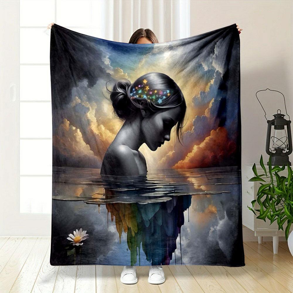 "Dreamy Woman with Starry Hair Design" print blanket soft and cozy perfect for the living room bed sofa or a nap,gift