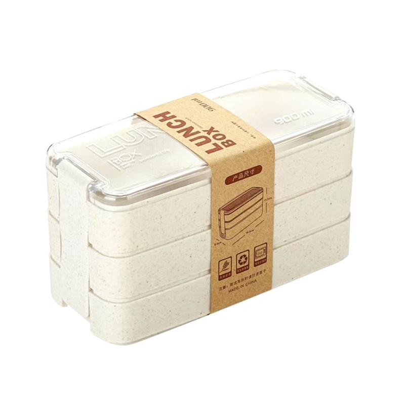 

Kids Bento Box 3 Layer Stackable Lunch Box Leakproof Portable Lunch Food Container Wheat Straw Food Storage Box Dishwasher Safe бежевий