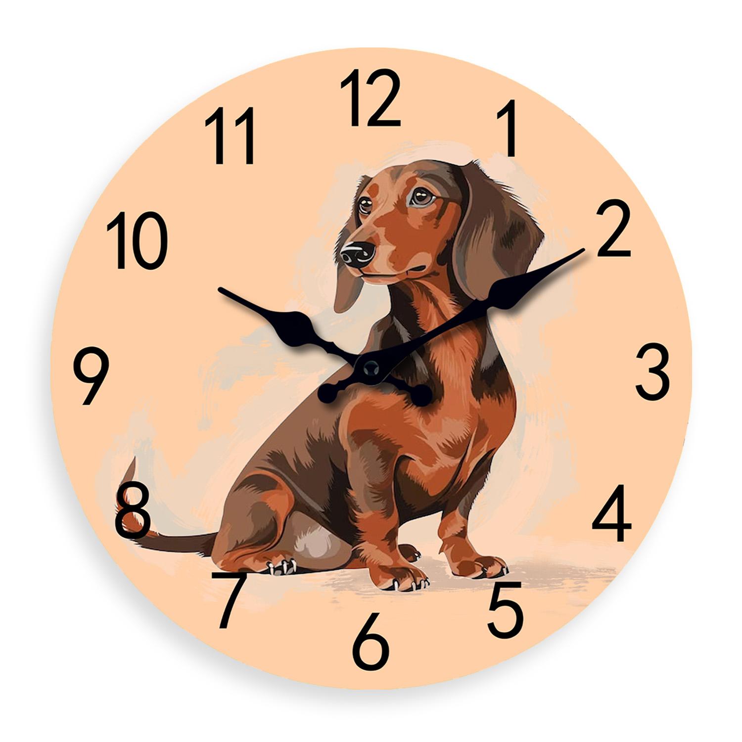 Top-Grade Creative Premium-Quality Dachshund Premium-Quality Dog Premium-Quality Pattern High-Standard Wooden Premium-Quality Wall Top-Grade Clock (as the picture,10 Inch)