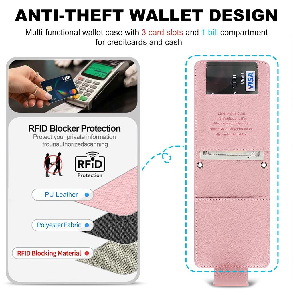 Crossbody Long Lanyard Cards Solt Leather Phone Case for Samsung Galaxy Z Flip 7 6 5 4 3 Comfortable Grip Kickstand Bag Cover