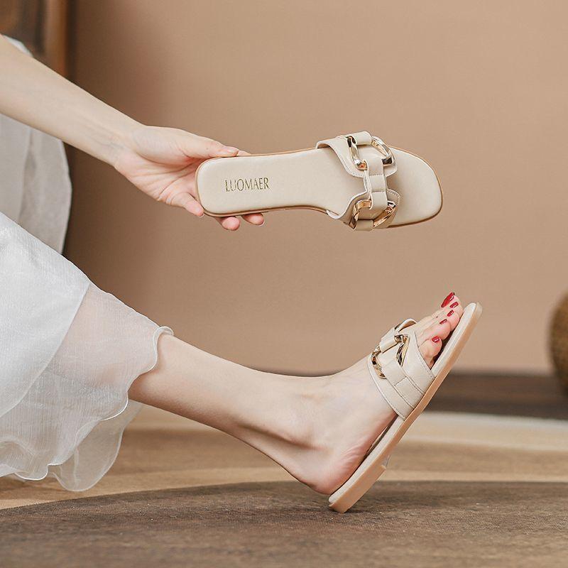 Women Single Flat Sandals Fashion Sexy Open Toe Outdoors Slides Office Ladies Party Shoes