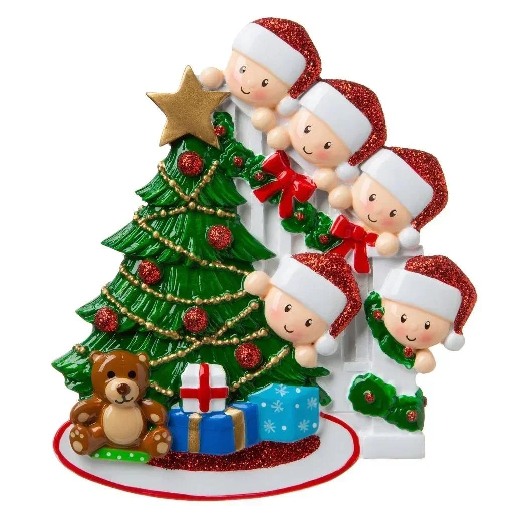 2025Christmas Tree Decoration Pendant DIY Name Blessing Santa Claus Resin Family Xmas Pendant Figurines Crafts Home Accessories