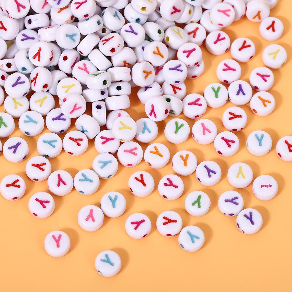 Alphabet Beads: Colorful A-Z Single Letter Round Beads for DIY Jewelry – Flat, White Background, Straight Hole for Stringing Phone Chains & More