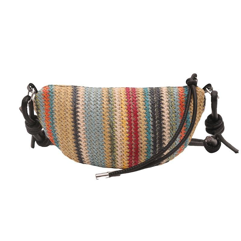 Niche rainbow contrasting color woven bag women's summer new fashion messenger dumpling bag small bag