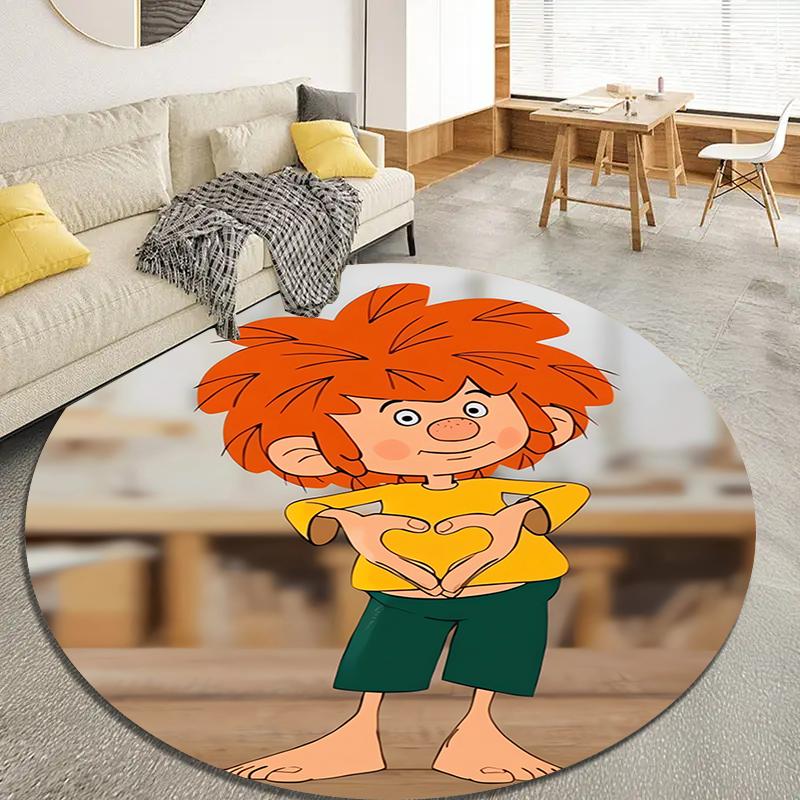 Alfombra Redonda de Dibujos Animados Meister Eder Und Sein Pumuckl, Alfombra para Sala de Estar, Dormitorio, Sofá, Sala de Juegos Decoración, Felpudo Antideslizante Q0025
