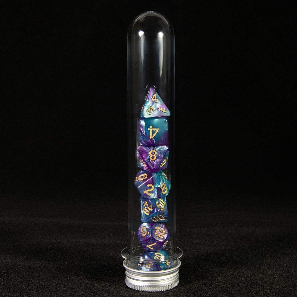 7 szt. Wielościenne kostki w mieszanych kolorach z tubą do DND TRPG RPG Cthulhu COC Gra planszowa Drużyna prowadząca Zestaw kości DND