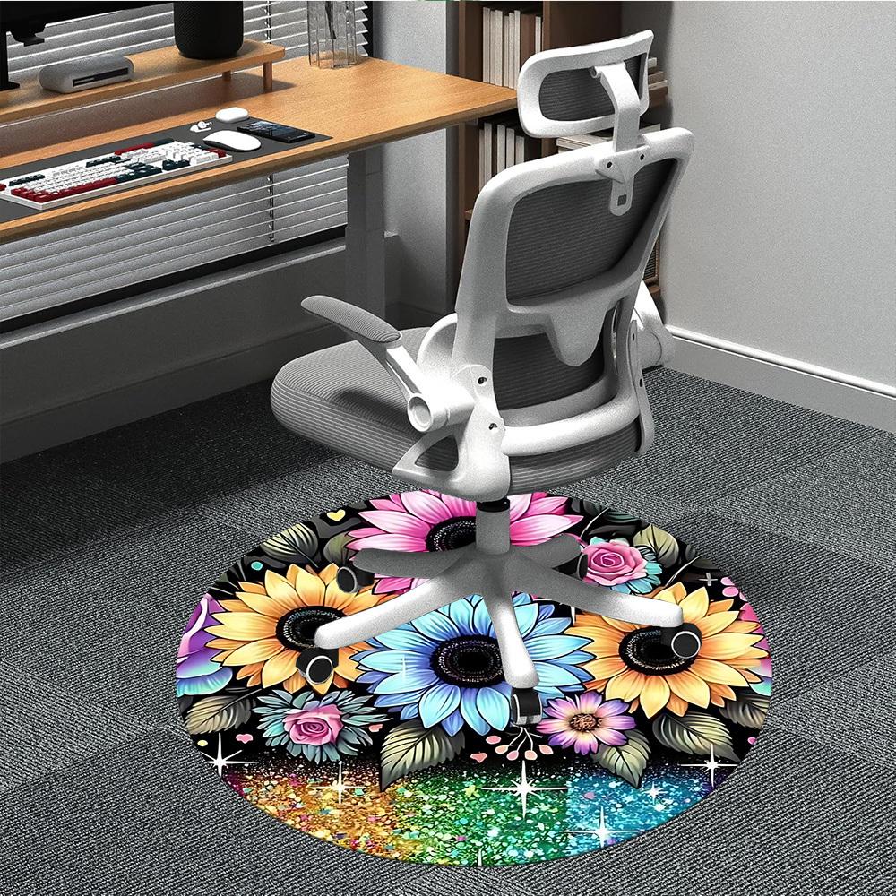 

1pc Colorful Flowers Chair Carpet for Office Non-Slip Mat for Office - Decorative Floor Mat yy251030266 80cm by 80cm