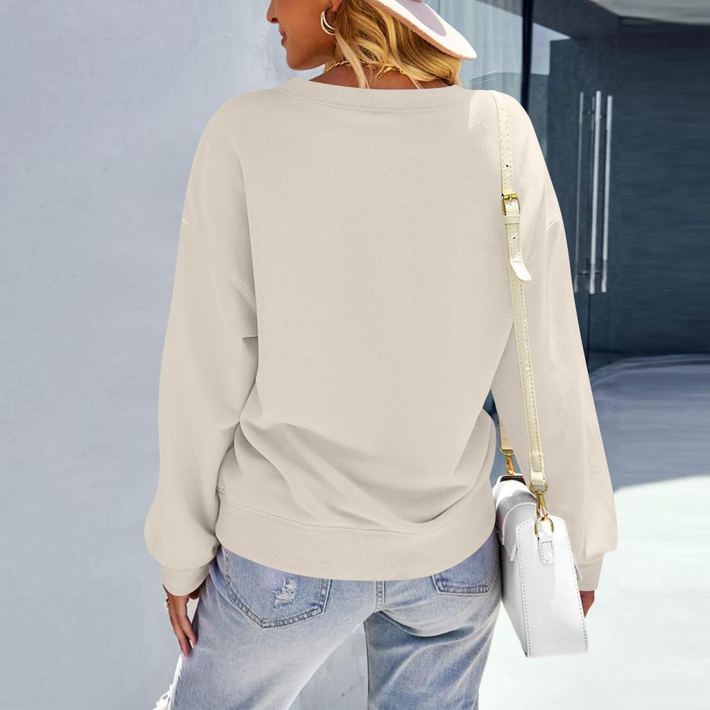 Dame Vintertopper Dame Langermet Genser Casual Rund hals Løs Passform Pullover Fleece Topper