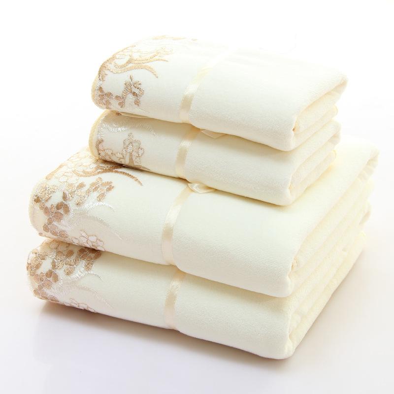 Microfiber Towel Set Luxury Lace Embroidered Bath Towel Gift Set Face Towel Bath Towel Quick Dry Terry Towels