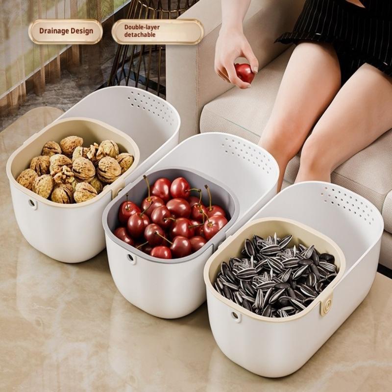 Double-Layer Snack Fruit Food Storage Box Household Fruit Plate Drain Tray Special Storage Basket For Lazy People