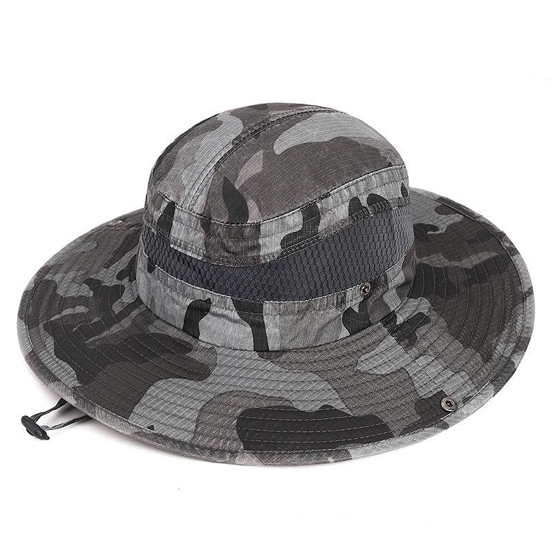 Outdoor Zero Pressure Men's and Women's Camouflage Fisherman Hats with Large Eaves and Empty Roof Travel Hats