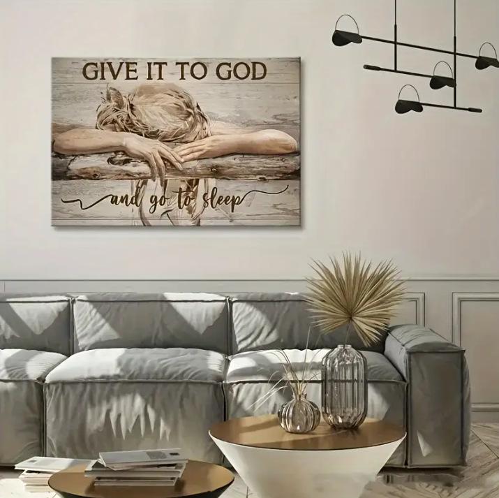 "To God" Inspirational Framed Canvas Wall Art with Rustic Wood Texture, Ready to Hang