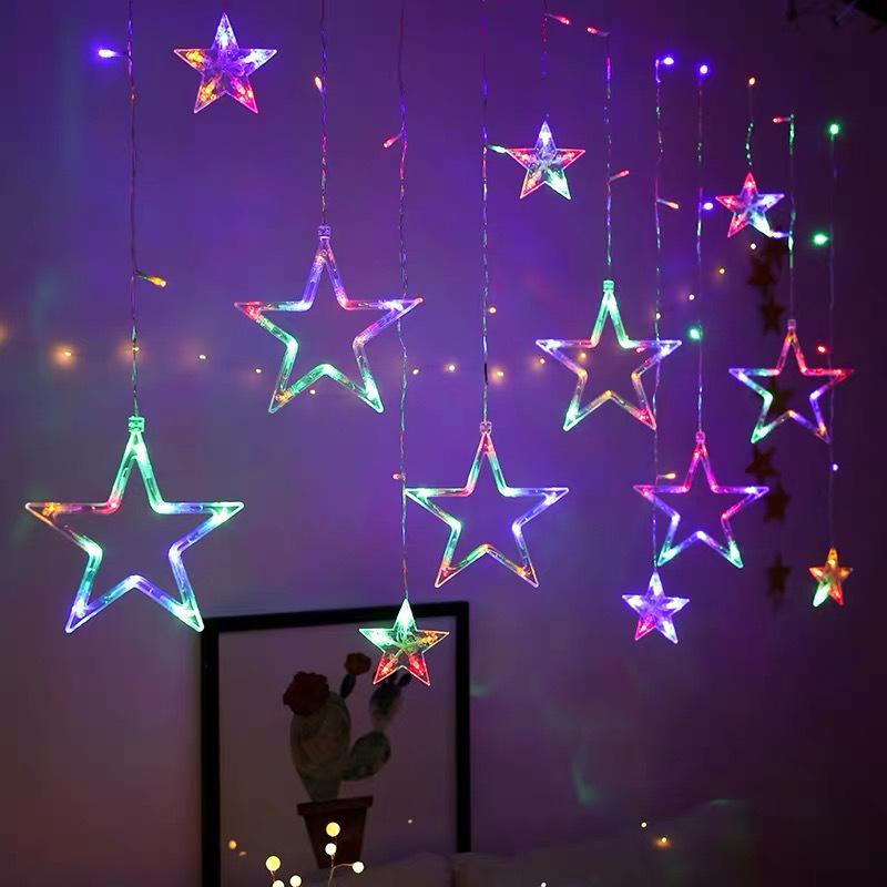 Twinkling LED Curtain Lights with Wishing Ball, Star, and Bell Accents for Christmas and Birthday Decor