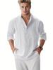 2024 Men's Plus Size Loose Solid Color Linen Long-Sleeve Shirt - Europe & America