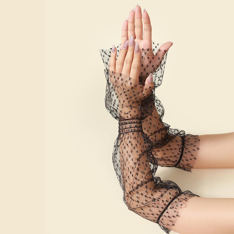 Sexy Mesh Long Sleeves Stage Performance Decoration Arm Sleeves Summer Outdoor Breathable Travel Sun Protection Tulle Gloves