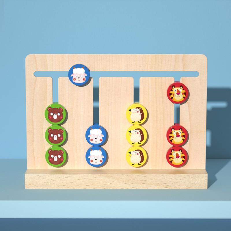 Children Montessori Educational Wooden Toys Four Colors Walking Game Toys Sensory Education for Baby Train Logical Thinking Toys
