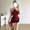 Chic 3D Rose Halter Crop Top - Women's Ruffled Irregular Summer Style