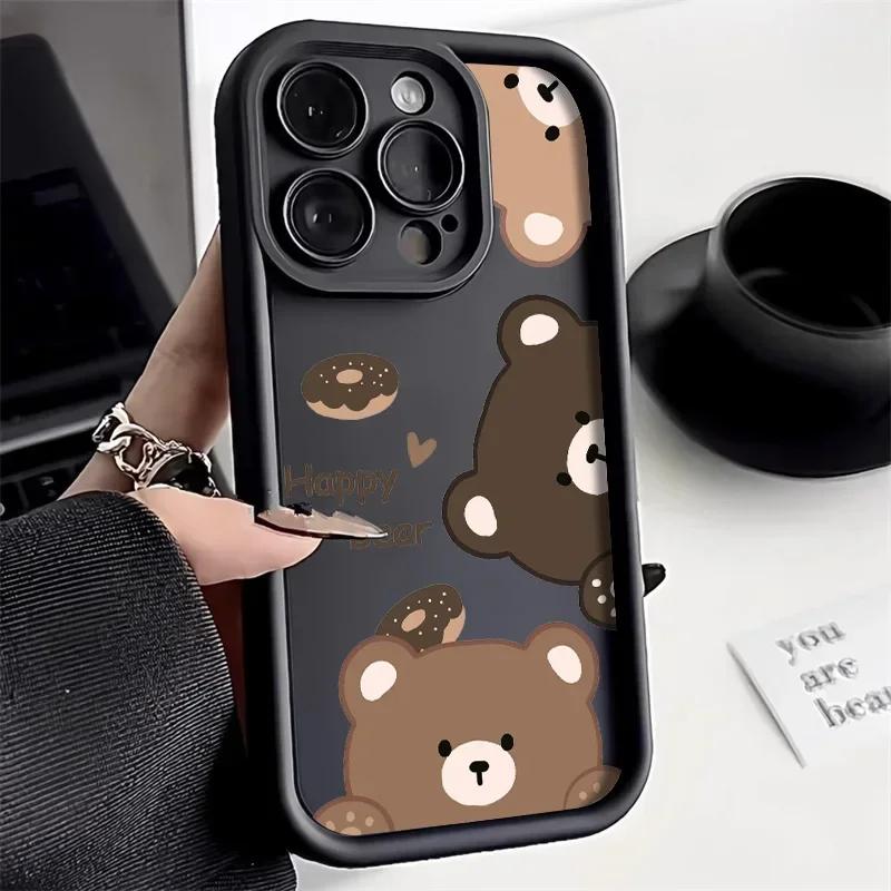 Cartoon Cute Bear Phone Case For iPhone 16 Case iPhone 11 12 13 14 15 Pro Max XR XS X 7 8 15 16 Plus Candy Silicone Soft Cover