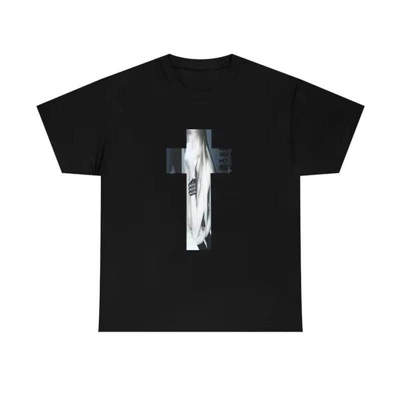 Summer American Retro Ins Cross Hip Hop Graphic Printed T-shirt Fashion Street Clothing Punk Gothic Y2K Half-sleeved Top