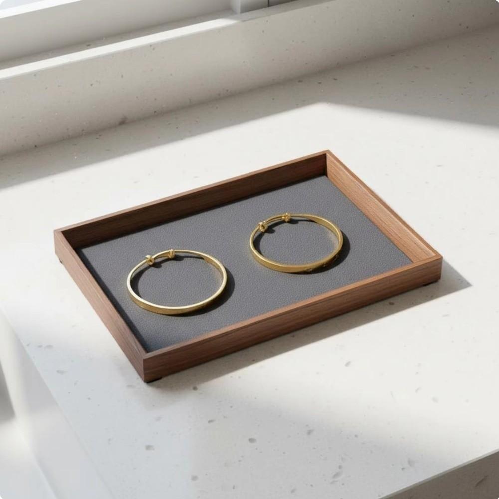 Wooden Jewelry Tray Minimalist Design Wood Grain Platter Retro Display Tray  For Dressing Table