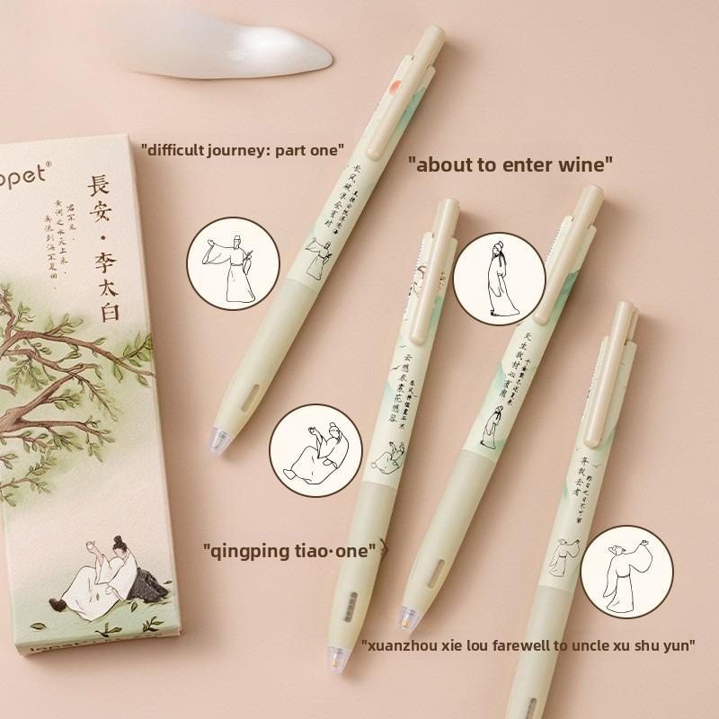 Chinese Style Quick-drying Pressure Gel Pen ST Nib Black Ink Student Exam & Homework Smooth Writing Pen Changan Li Bai Theme
