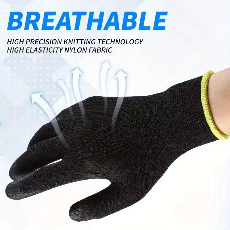 2/6Pairs PU Coated Safety Work Gloves Light Duty Seamless Knit Gloves with Grip Women Men Mechanic Cleaning Mechanic Automotive