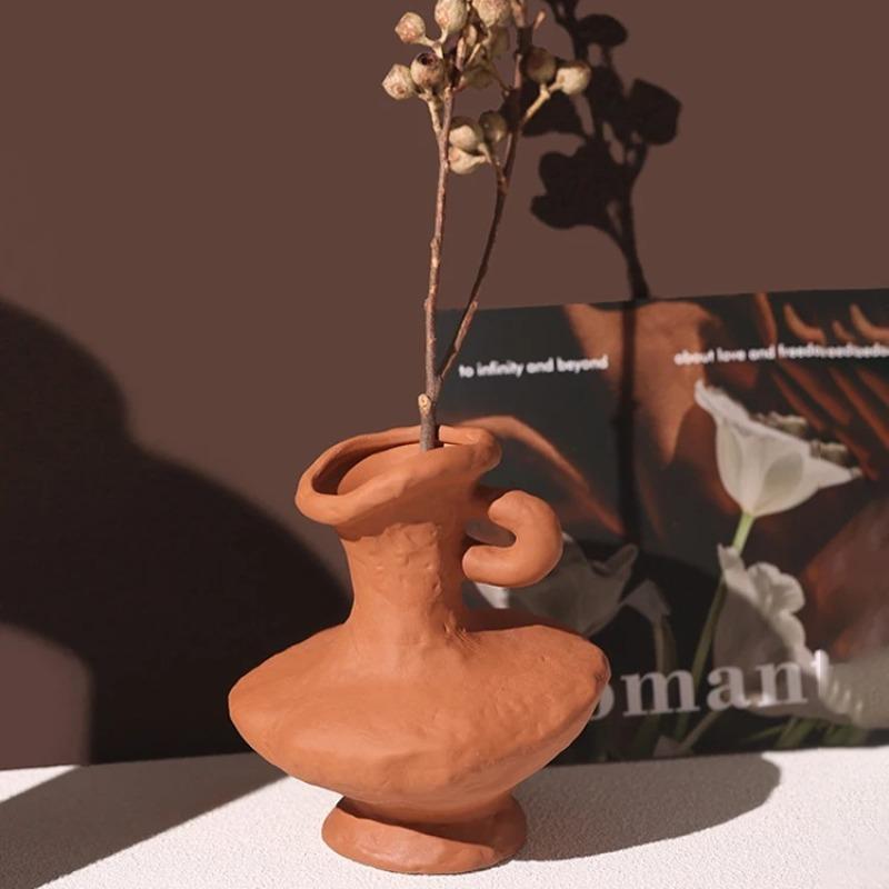 Wabi-Sabi Ceramic Flower Vase, Retro Minimalist Floral Pot, Guestroom or Living Room Decor, Artistic Table Ornament