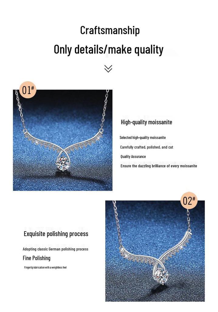 Sterling Silver Angel Wings Moissanite Pendant Necklace for Women 1 Carat S925