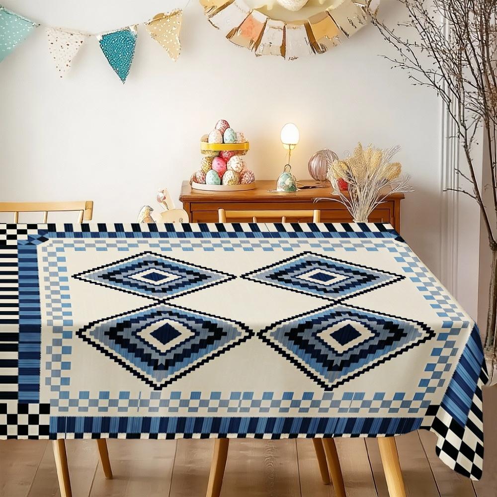 Geometric Pattern Rectangle Table Cloth for Table Decor Holiday Party Waterproof Reusable Tablecloth for Table Kitchen Dining